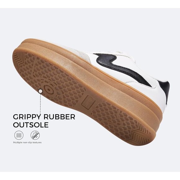 Women Platform WhiteBlack Sneaker Thick Sole Suede Leather Low Top Walking Shoes - Picture 9 of 9